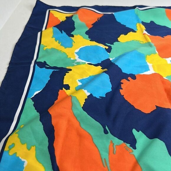 Multicolored Retro Rain scarf Blue green yellow orange EUC - Picture 3 of 11